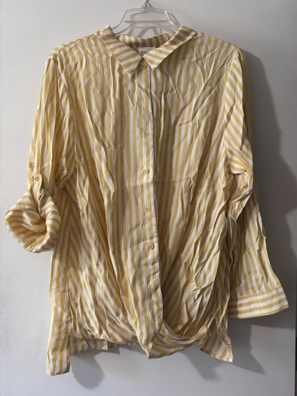 NWT Hayden Los Angeles Yellow White Striped Front Twist Button Up Blouse 2XL